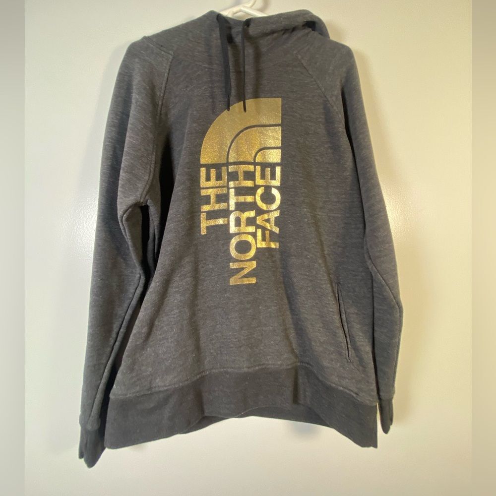 The North Face Gray Hoodie with Gold Logo